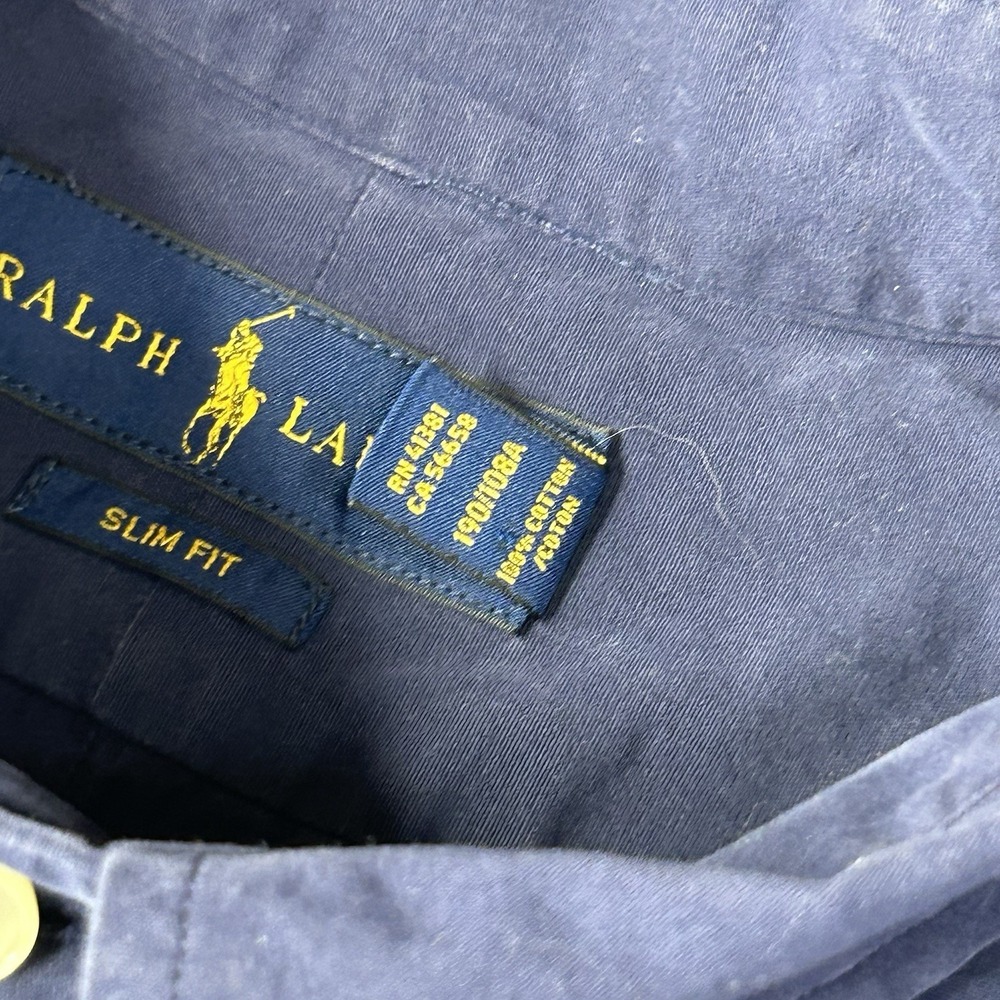 Ralph Lauren Shirt Men's XXL 2XL Slim Fit Navy Blue Button Down Long Sleeve - Picture 9 of 15